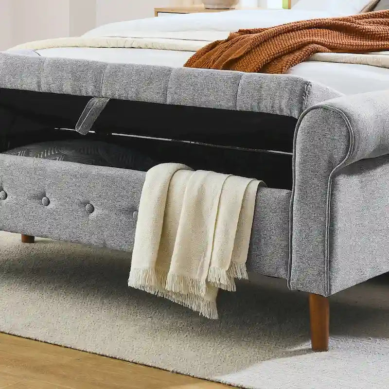 Banc de rangement capitonné à boutons pour chambre, 62, ottoman moderne en tissu, banc de fenêtre, pieds roulés