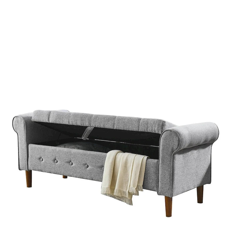 Banc de rangement capitonné à boutons pour chambre, 62, ottoman moderne en tissu, banc de fenêtre, pieds roulés