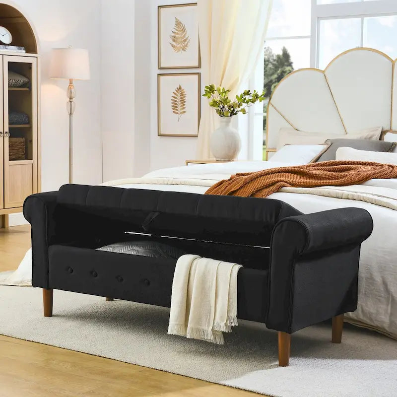 Banc de rangement capitonné à boutons pour chambre, 62, ottoman moderne en tissu, banc de fenêtre, pieds roulés