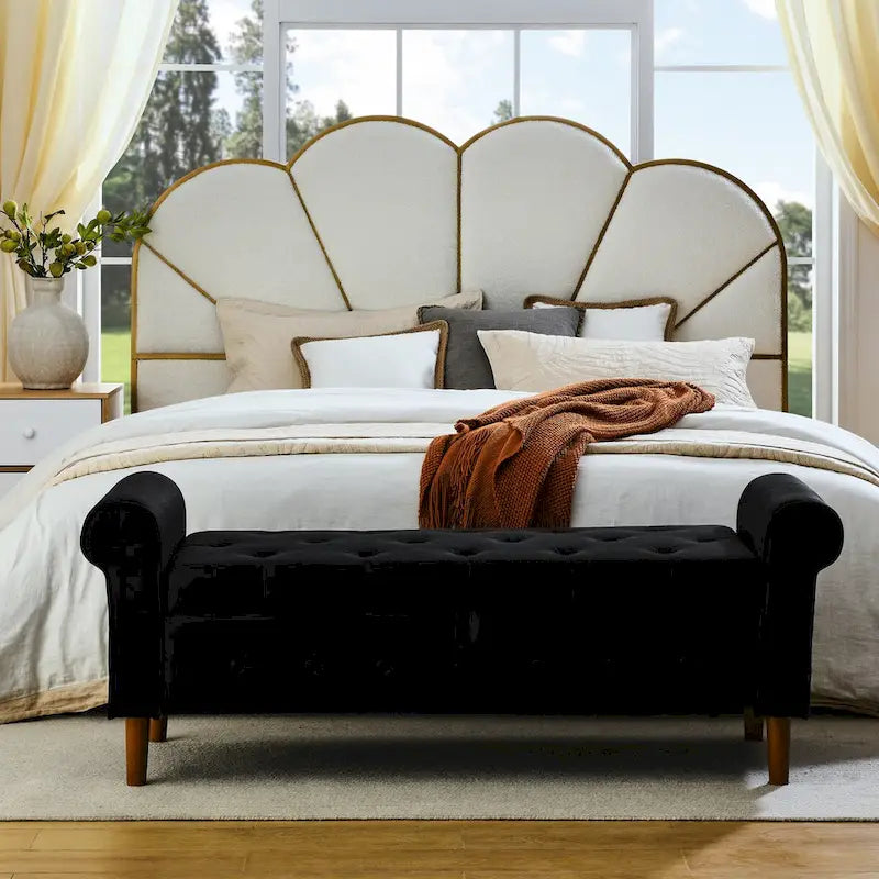 Banc de rangement capitonné à boutons pour chambre, 62, ottoman moderne en tissu, banc de fenêtre, pieds roulés