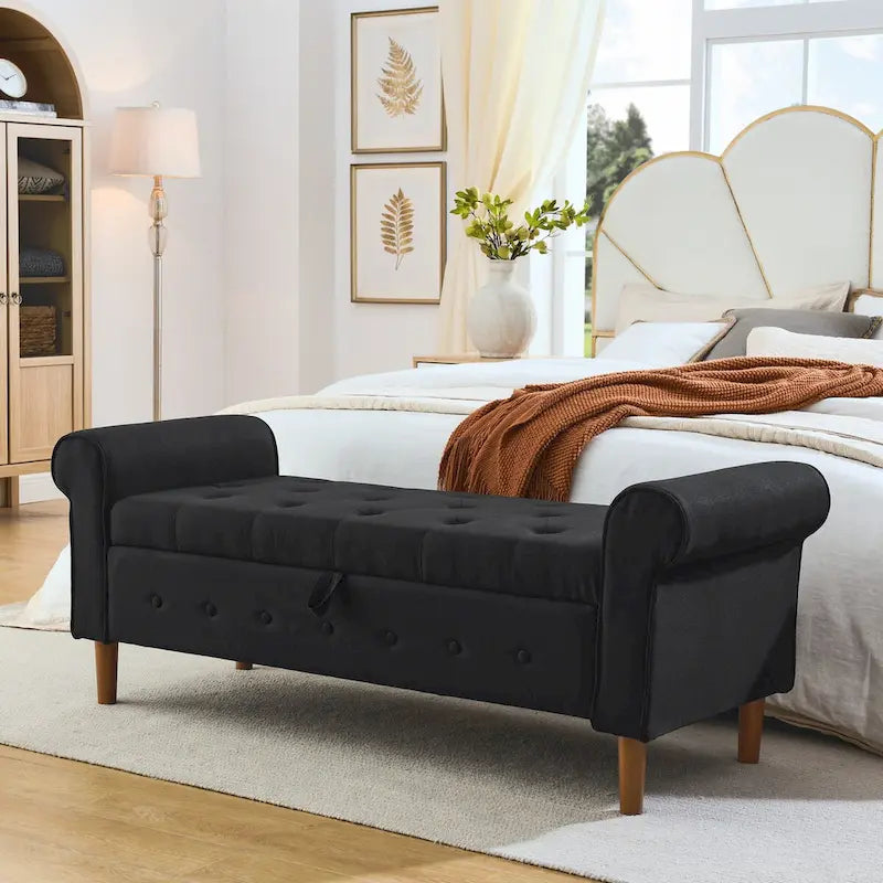 Banc de rangement capitonné à boutons pour chambre, 62, ottoman moderne en tissu, banc de fenêtre, pieds roulés