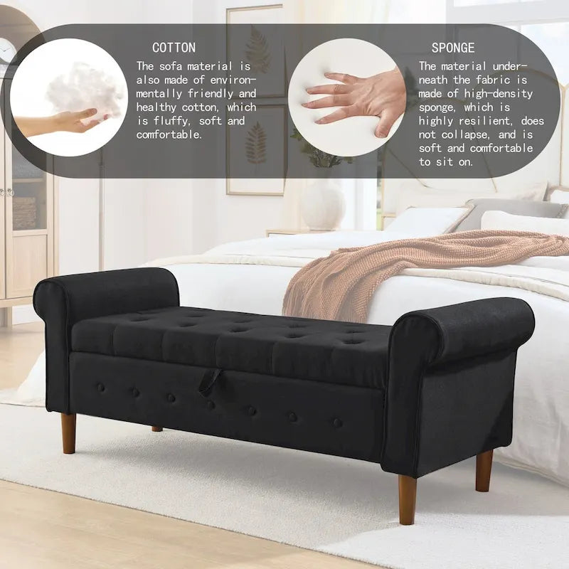 Banc de rangement capitonné à boutons pour chambre, 62, ottoman moderne en tissu, banc de fenêtre, pieds roulés