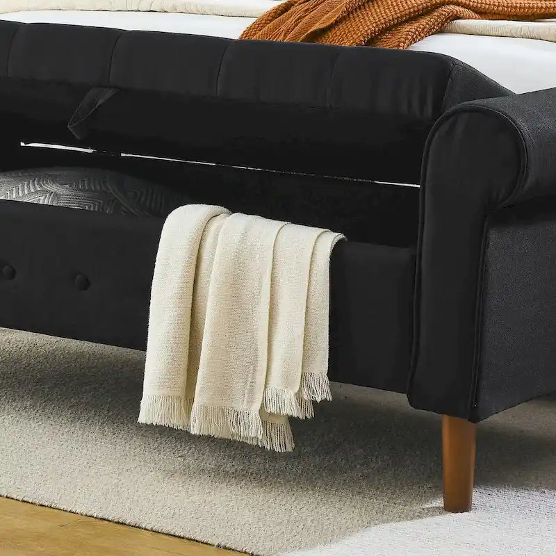 Banc de rangement capitonné à boutons pour chambre, 62, ottoman moderne en tissu, banc de fenêtre, pieds roulés