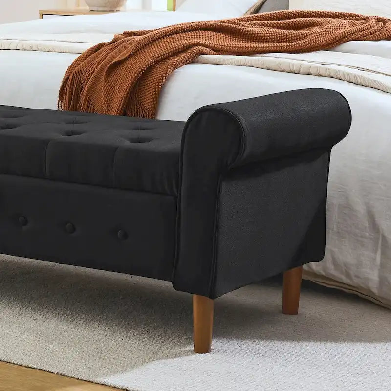 Banc de rangement capitonné à boutons pour chambre, 62, ottoman moderne en tissu, banc de fenêtre, pieds roulés