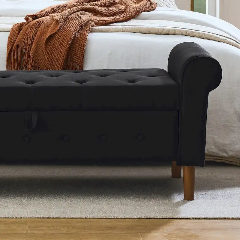 Banc de rangement capitonné à boutons pour chambre, 62, ottoman moderne en tissu, banc de fenêtre, pieds roulés