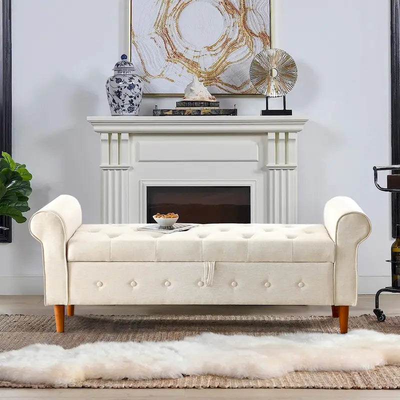 Banc de rangement capitonné à boutons pour chambre, 62, ottoman moderne en tissu, banc de fenêtre, pieds roulés