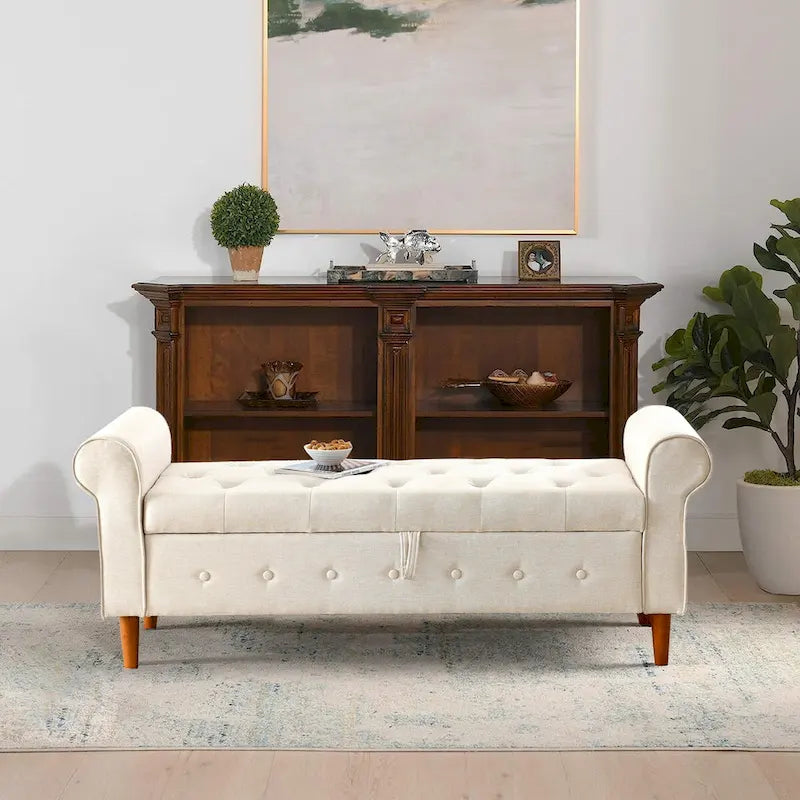 Banc de rangement capitonné à boutons pour chambre, 62, ottoman moderne en tissu, banc de fenêtre, pieds roulés