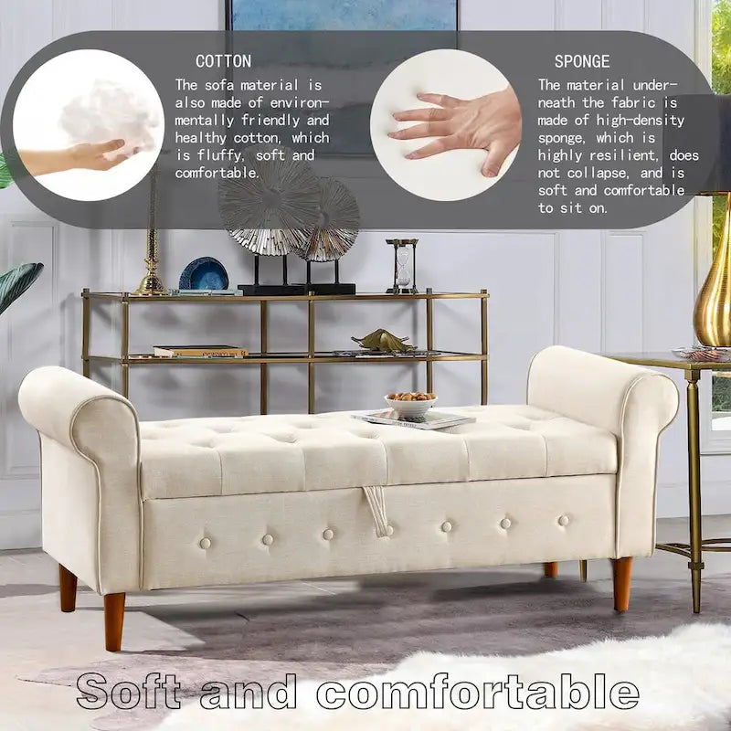 Banc de rangement capitonné à boutons pour chambre, 62, ottoman moderne en tissu, banc de fenêtre, pieds roulés